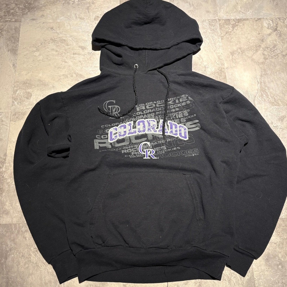 Colorado Rockies MLB Hoodie Mens Small Black Graphic Pullover Sweatshirt S